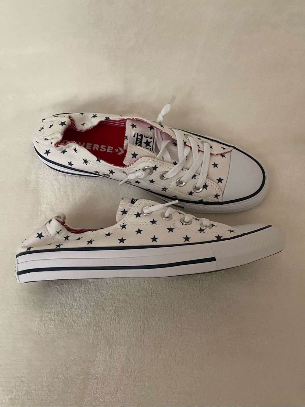 NEW Converse All Star White Shoreline Sneakers with Navy Star Print - Picture 5 of 10